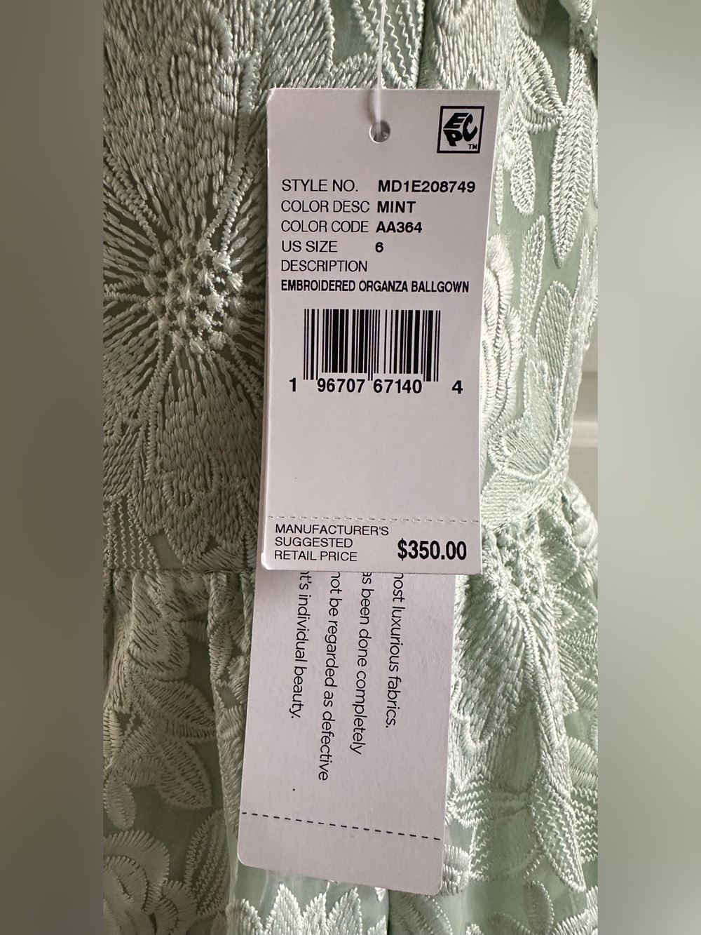 Aidan Mattox Adrianna Papell Size 6 Embroidered Off-Shoulder Gown Dress Mint NWT - Picture 4 of 6